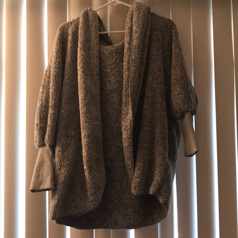 Grey plush fuzzy oversized cardigan